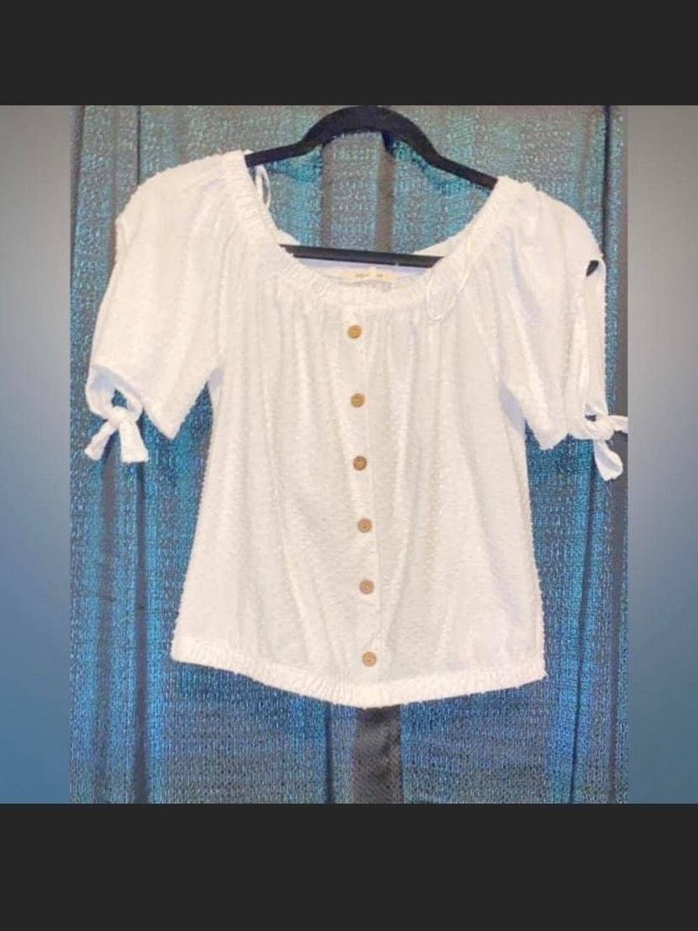 paper tee White Button-Front Peasant Blouse with Tie Sleeves